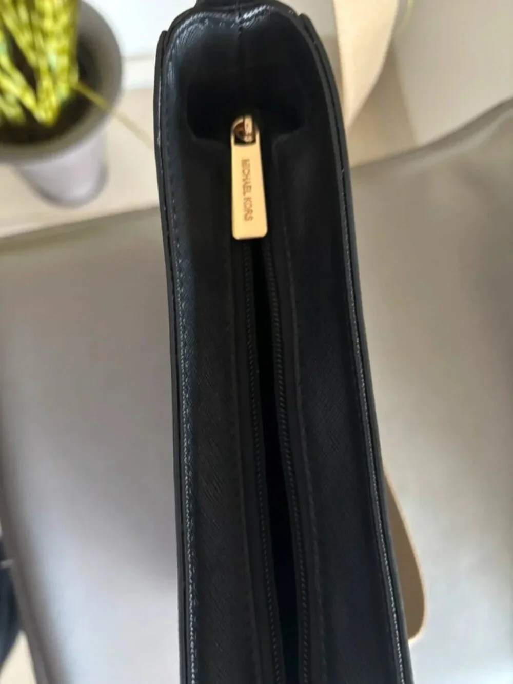 Michael Kors Black Saffiano Leather Shoulder Bag with Gold Tone Details